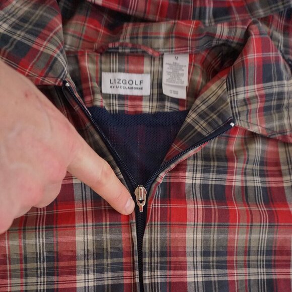 Liz Golf By Liz Claiborne Blue Red Plaid Tartan Quarter Zip Windbreaker Jacket M - Picture 9 of 10